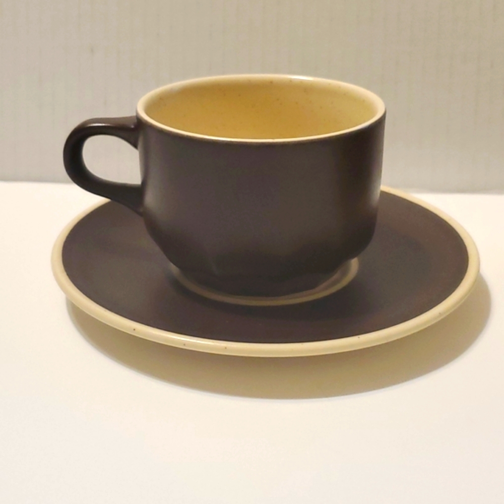 Vtg Mikasa 70's Indian Feast Bark Brown Coffee Mugs Tea Cups and Saucers Set - Picture 3 of 7